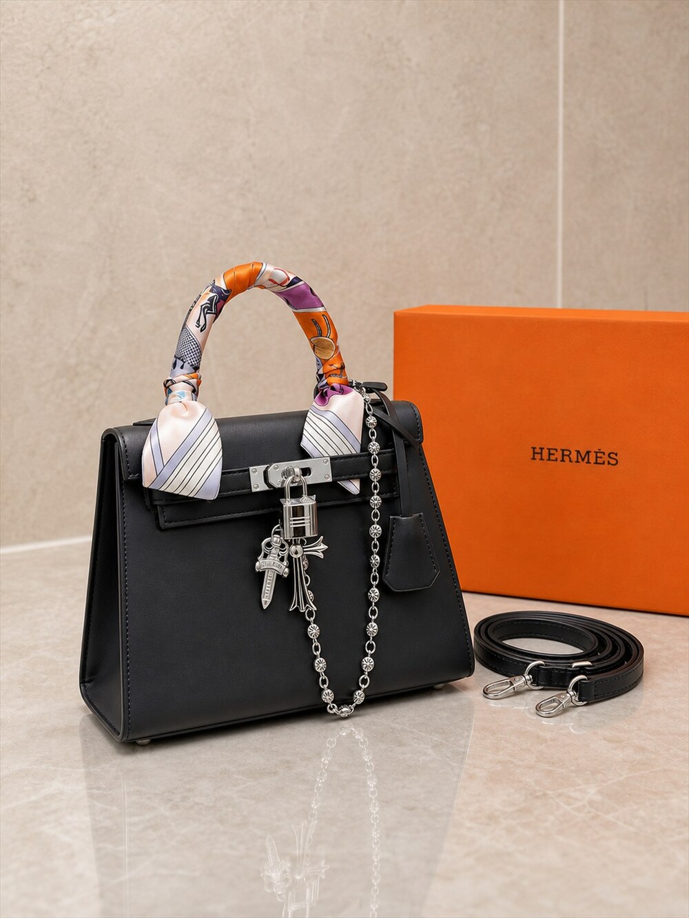 Hermes Black Epsom Leather Top Handle Bag | Mini Kelly II